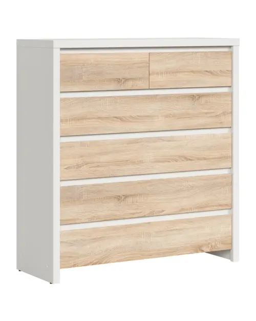 Cómoda Kaspian 105 cm con 6 cajones blanco/roble sonoma