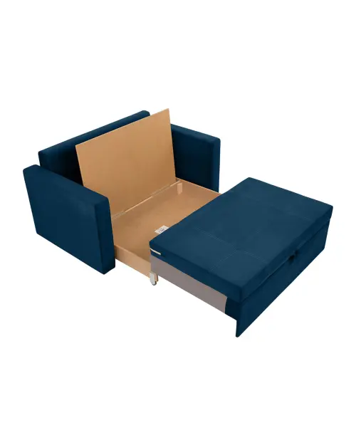 Dwuosobowa sofa rozkładana Bunio III z pojemnikiem, niebieska