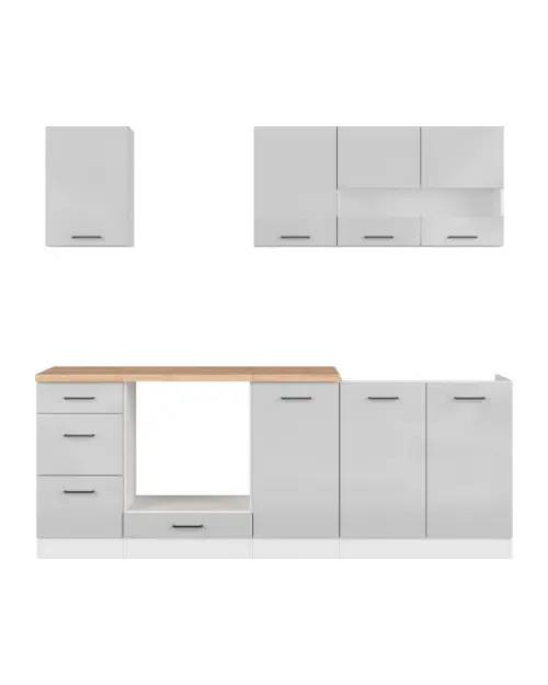 Zestaw kuchenny Junona Line 220 cm jasnoszary połysk z blatem