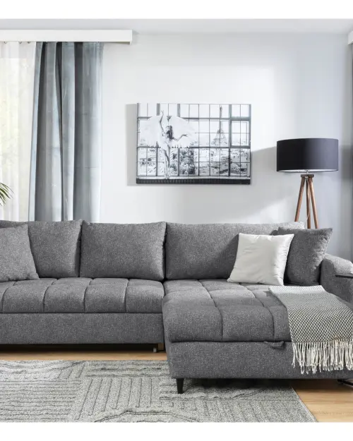 Sofá rinconera universal Twist New desplegable con arcón gris