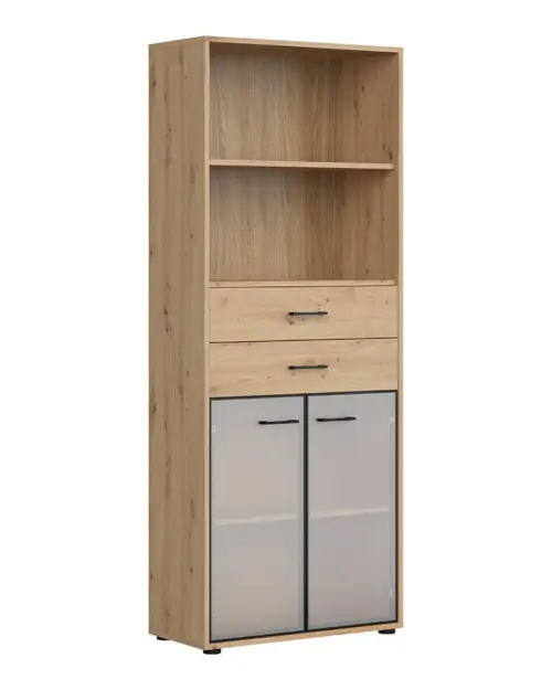 Estantería Space Office 80 cm con 2 puertas 2 cajones y 2 estantes roble artisan