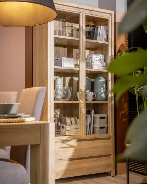 Вітрина Kaspian 90 см з 2 дверима та 2 шухлядами дуб сонома