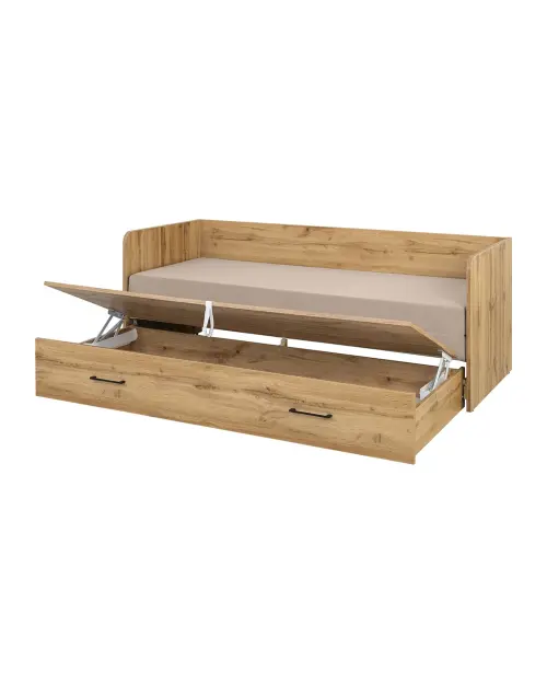 Cama extensible Tetrix roble wotan 80-160x200 con contenedor, colchón y cojines beige