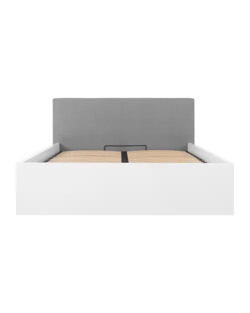 Cama Tetrix 160x200 con somier, contenedor y cabecero tapizado blanco brillo