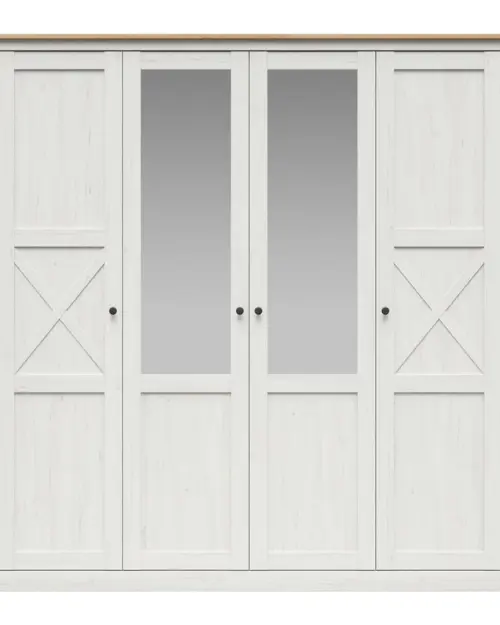 Armario de cuatro puertas Frija 203 cm con espejo pino andersen blanco
