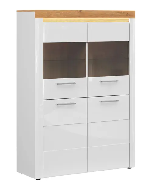 Vitrina Horton 119 cm con 4 puertas blanco brillo