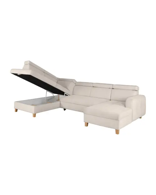 Sofá rinconera izquierda Saragossa convertible de chenilla beige