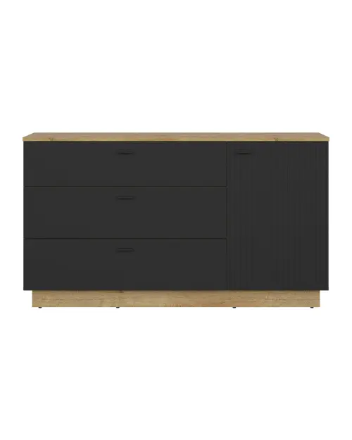 Cómoda Zenda 150 cm con puertas y 3 cajones roble waterford/negro