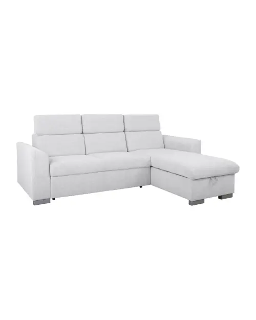 Universal corner sofa Evia with sleeping function, storage and adjustable headrests light gray