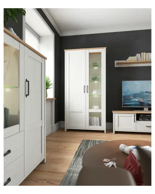 Vitrina Loksa 102 cm con 2 puertas pino andersen blanco