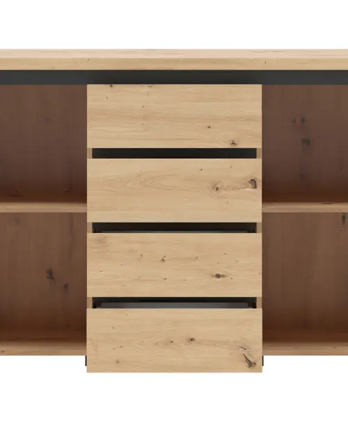 Cómoda Larios 143 cm con 2 puertas y 4 cajones roble artisan/negro