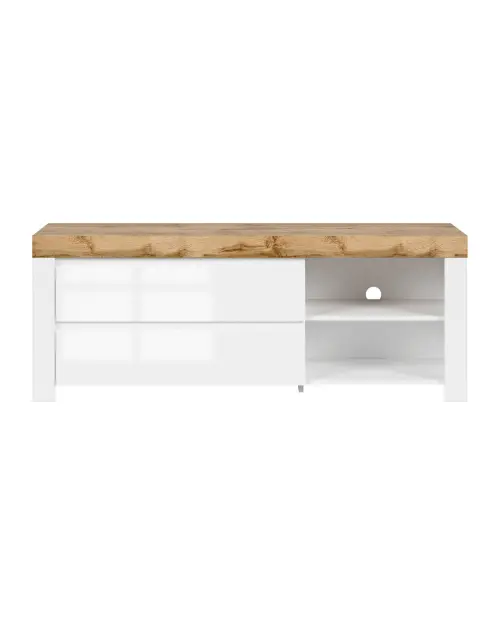 Mueble RTV Holten 156 cm con 2 cajones blanco brillo