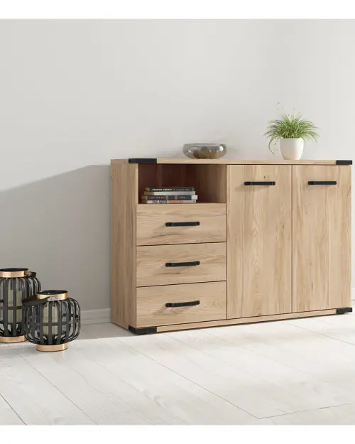 Cómoda Lara 130 cm con 2 puertas 3 cajones y estante fresno belarus