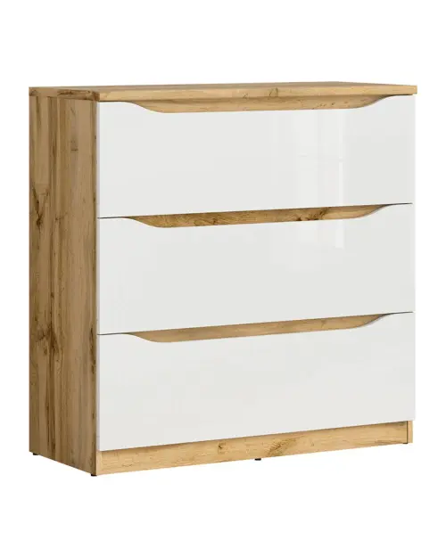 Cómoda Nuis 90 cm con 3 cajones roble wotan/blanco brillo