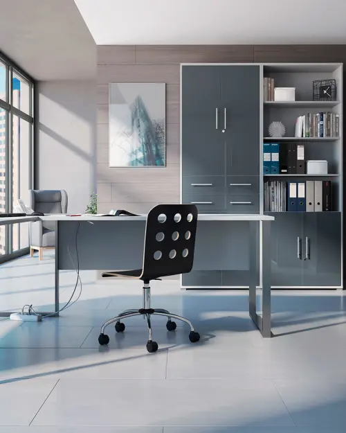 Шкаф двухдверный Office Lux 79 см светло-серый/графит стекло