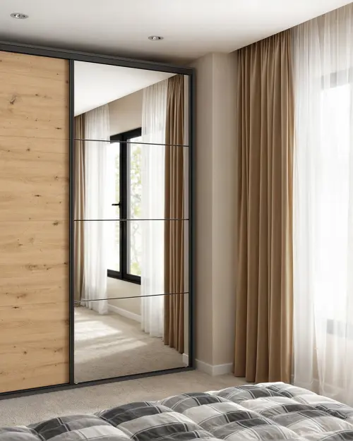 Sliding wardrobe Flex 200 cm with mirror graphite/artisan oak