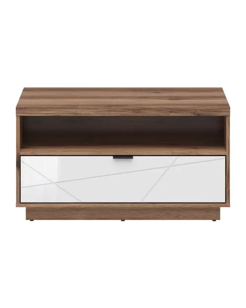 Mesa de centro Forn 90x60 con cajón roble delano oscuro/blanco brillo