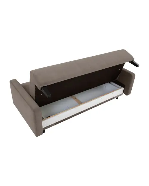 Three-seater sofa bed Marcia with storage brown velvet