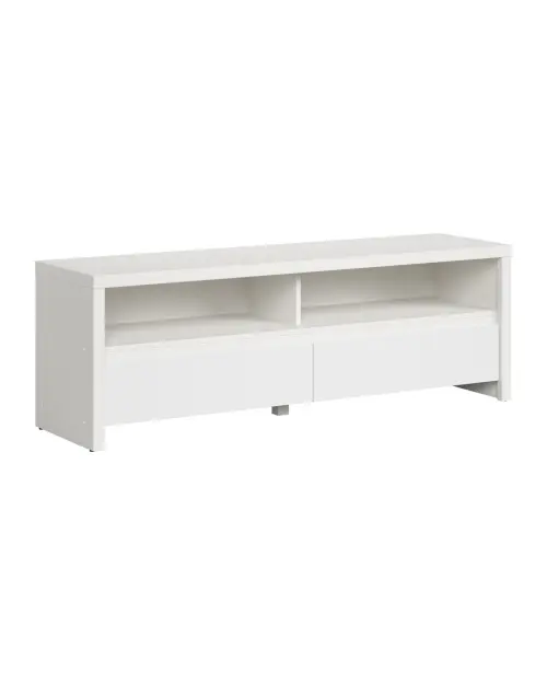 Mueble RTV Kaspian 143 cz con 2 cajones y un estante blanco