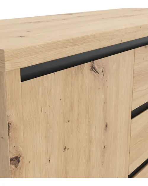 Cómoda Larios 143 cm con 2 puertas y 4 cajones roble artisan/negro