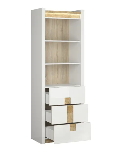 Estantería Alameda 72 cm con 3 cajones y 3 estantes blanco brillo