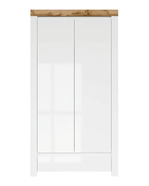 Armario de dos puertas Holten 106 cm con cajón blanco brillo/roble wotan