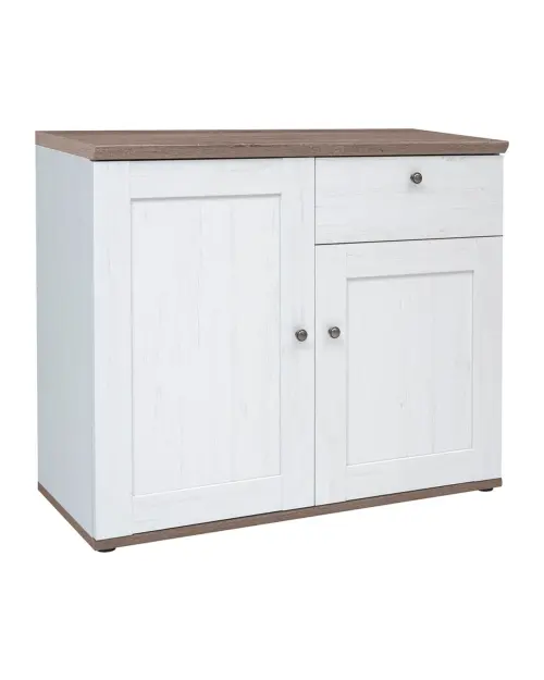 Cómoda Stockholm 103 cm con 2 puertas y un cajón pino andersen blanco/roble sonoma oscuro