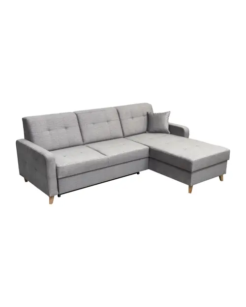 Угловой диван универсальный Lars раскладной с ящиком для белья велюровый серый