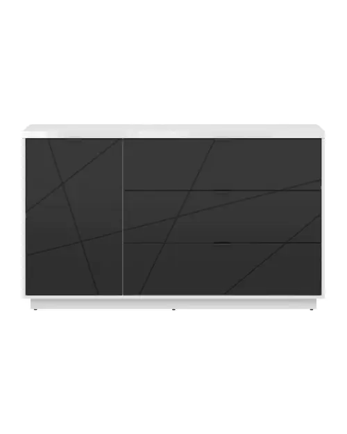 Cómoda Forn 156 cm con puertas y 3 cajones blanco brillo/negro mate