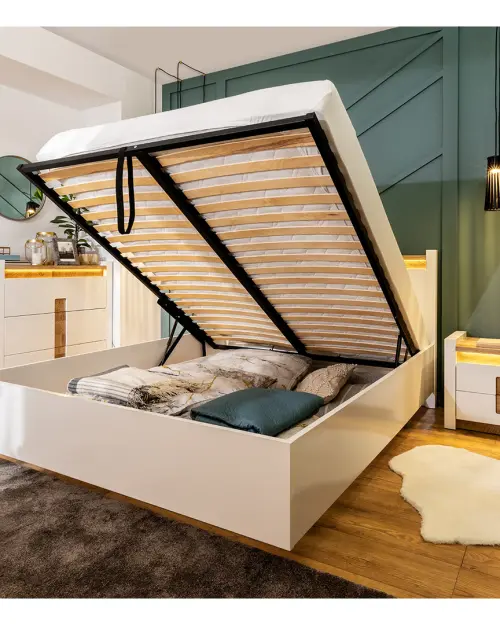 Cama Alameda 160x200 con contenedor y somier blanco brillo