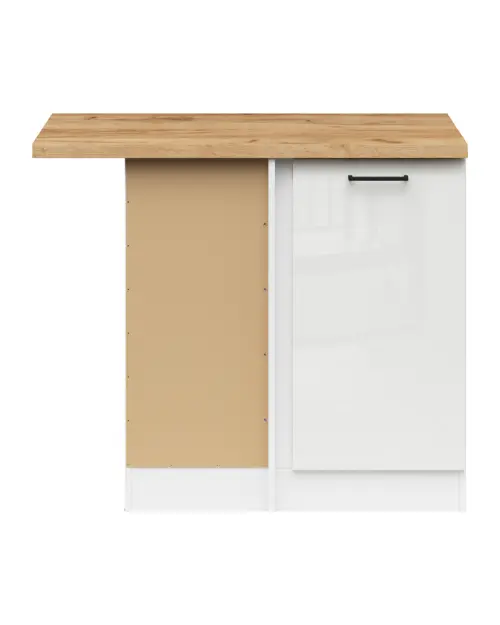 Armario de cocina inferior de esquina Junona Line izquierdo brillo tiza con encimera para rincón 100x60 cm