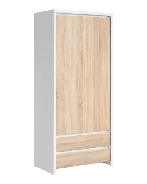 Шафа дводверна Kaspian 90 см з шухлядами білий/дуб сонома