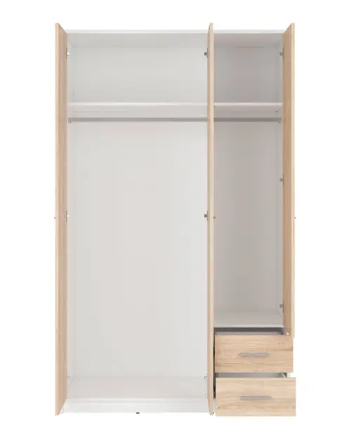 Armario de tres puertas Nepo Plus 118 cm con cajones blanco/roble sonoma