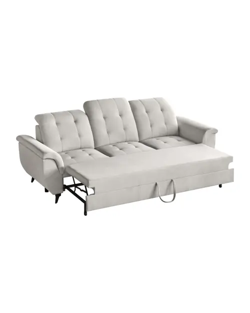 Sofá de tres plazas Doria convertible de terciopelo crema