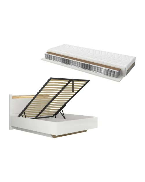 Conjunto de cama Alameda blanco brillo con somier y colchón Ceres AV 160x200