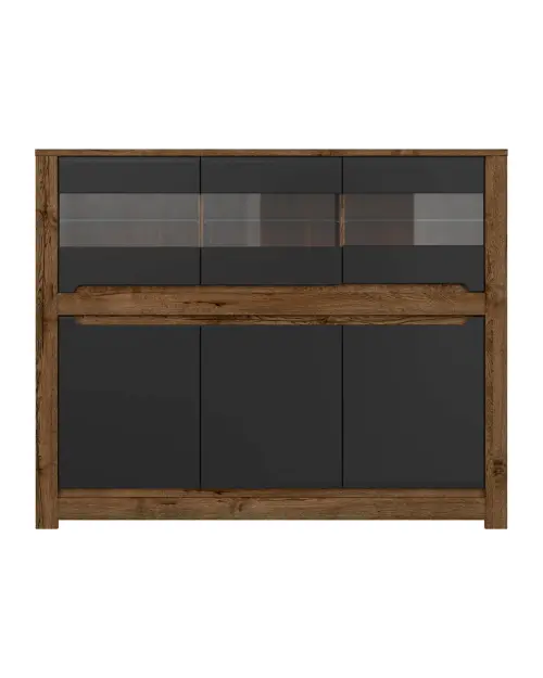 Vitrina Ruso 149 cm con 6 puertas roble april/negro mate