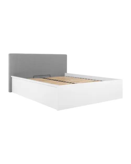 Cama Tetrix 140x200 con somier, contenedor y cabecero tapizado blanco brillo
