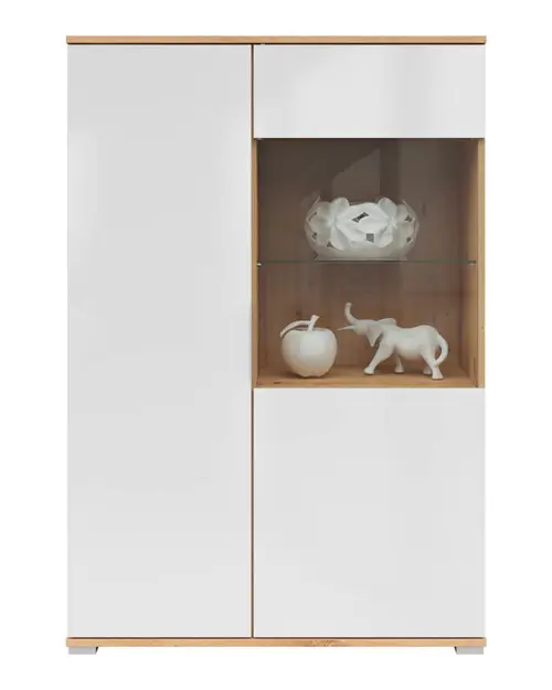 Vitrina Zele 90 cm de 2 puertas roble artisan/blanco brillo