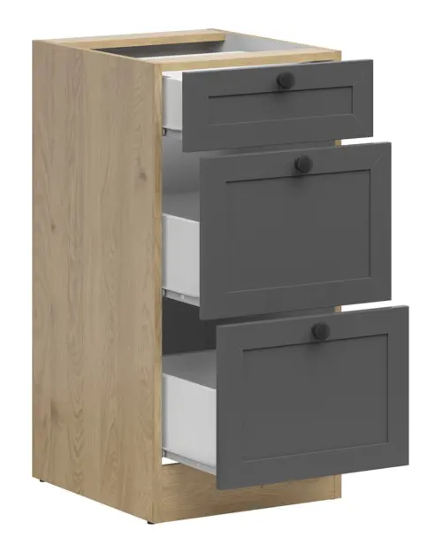 Armario de cocina inferior Junona Line 40 cm con 3 cajones roble bernstein/grafito