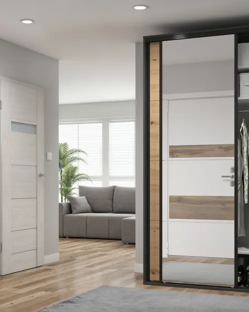 Sliding wardrobe Flex 150 cm with mirror graphite/artisan oak