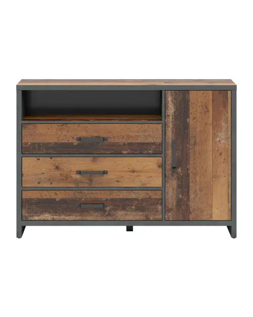 Cómoda Weston 131 cm con puertas 3 cajones y estante pino old style