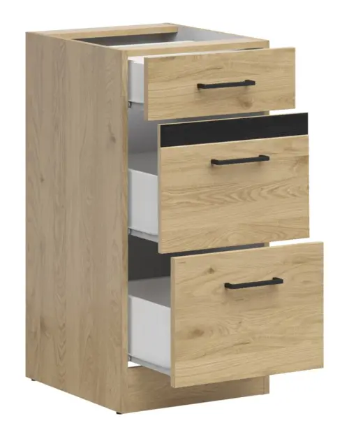 Armario bajo de cocina Junona Line 40 cm con 3 cajones roble bernstein