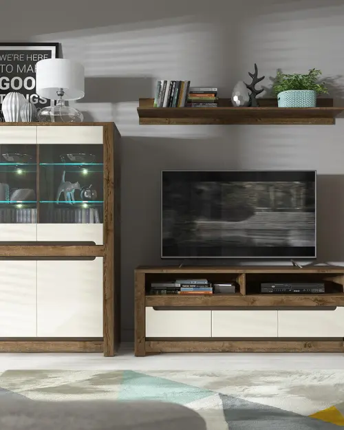 Mueble TV Ruso 149 cm con 3 cajones roble april/brillo perla