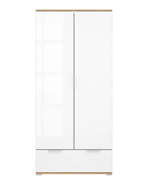 Armario de dos puertas Zele 90 cm con cajón roble wotan/blanco brillo