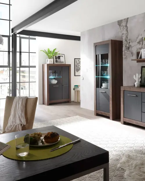 Cómoda Balin 160 cm con 2 puertas y 3 cajones roble monastery/roble negro