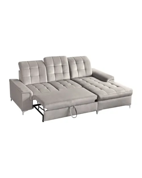 Sofá rinconera derecho Ariado convertible con arcón de terciopelo beige