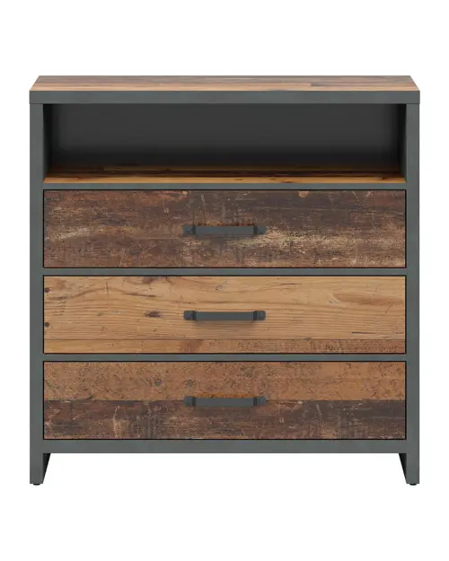 Cómoda Weston 90 cm con 3 cajones y estante pino old style