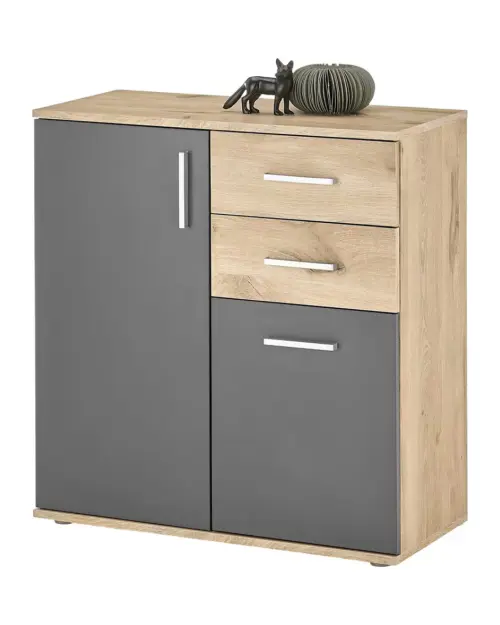Cómoda BC 80 cm con 2 puertas y 2 cajones roble vikingo/gris