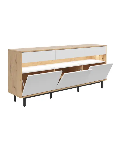 Cómoda Gap 190 cm con 3 puertas y cajones roble artisan/blanco