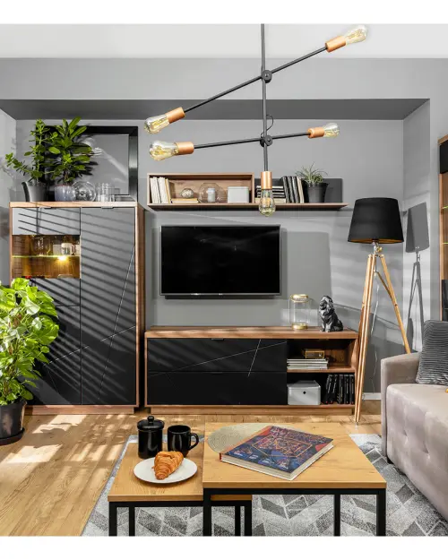 Mueble RTV Forn 156 cm con 2 cajones y estante roble delano oscuro/negro